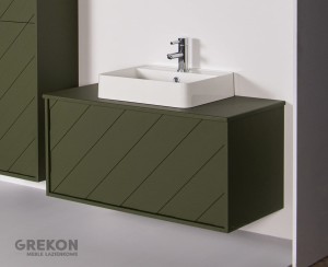 Szafka łazienkowa oliwkowa 100cm TRETTO z blatem i umywalką