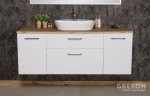 Zestaw szafek łazienkowych białych 160cm SETTO MODULO z blatem dąb naturalny i umywalką