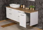 Szafka z szufladami i koszem na bieliznę blatem 180 cm i ceramiczną umywalką