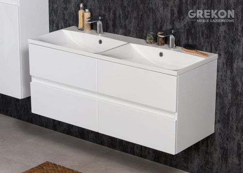 Szafka łazienkowa biała 120 cm z dwukomorową umywalką