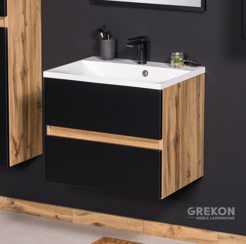 Szafka łazienkowa czarna z połączeniem naturalnego dębu