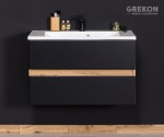 Czarna z odcieniem naturalnego drewna szafka łazienkowa o szerokości 80 cm