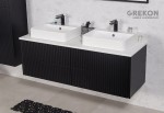 Elegancka czarna szafka łazienkowa o szerokości 140 cm z dwiema umywalkami