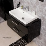 Czarna połyskowa szafka łazienkowa 80 cm z białą umywalką