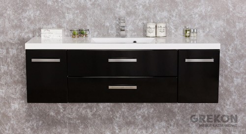 Czarna połyskowa szafka łazienkowa 140 cm