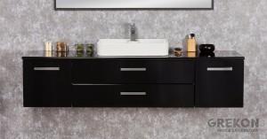 Szafka łazienkowa czarna 180cm FOKUS NEW z blatem i umywalką