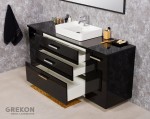Podwieszana czarna szafka łazienkowa z białą ceramiczną umywalką