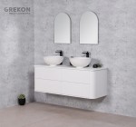Elegancka biała matowa szafka 140 cm z dwiema umywalkami Lilia Smooth