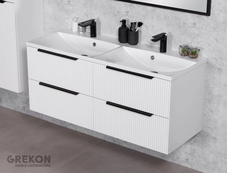 Nowoczesna i stylowa biała szafka łazienkowa 120 cm