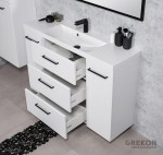 Elegancka i stylowa biała matowa szafka łazienkowa z białą umywalką