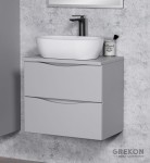 Szafka łazienkowa szara z blatem oraz białą ceramiczną umywalką
