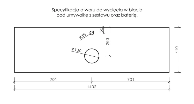 Instrukcja wycięcia otworów w blacie Belli Gold