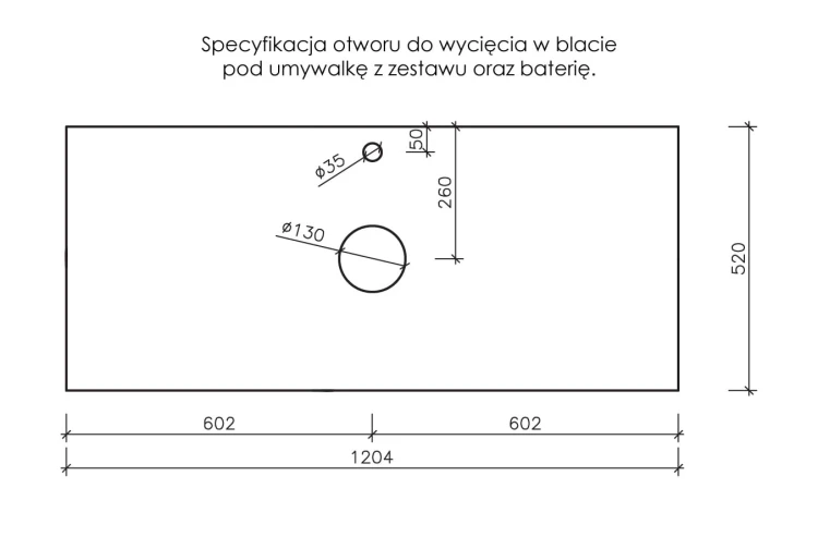 Instrukcja wycięcia w blacie Belli Gold