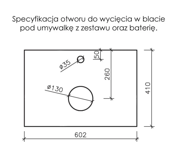 Instrukcja wycięcia w blacie Belli Gold