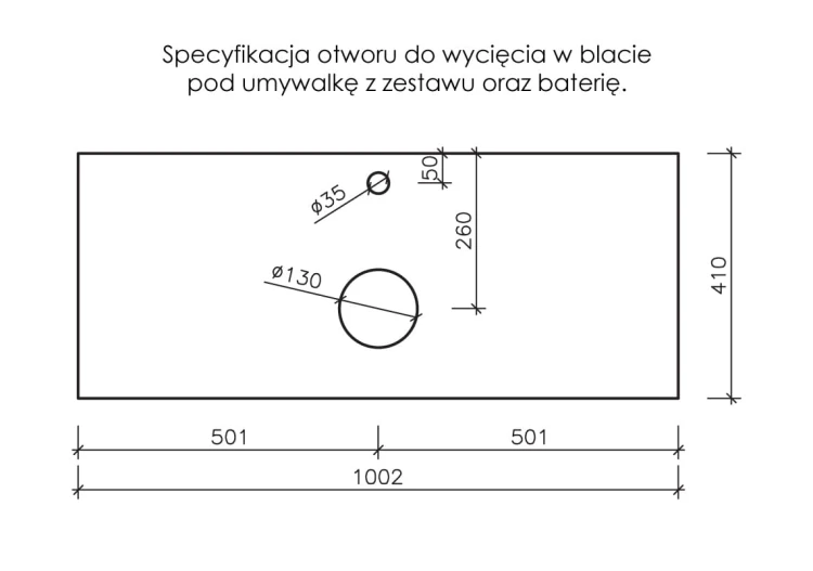 Instrukcja wycięcia w blacie Belli Gold