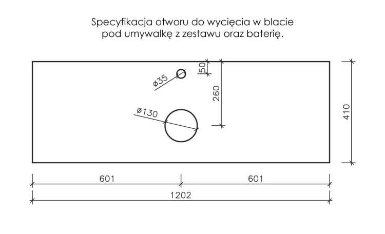 Instrukcja wycięcia w blacie Belli Gold