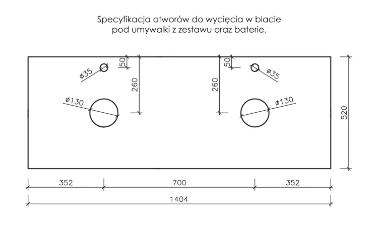 Instrukcja wycięcia w blacie Belli Gold
