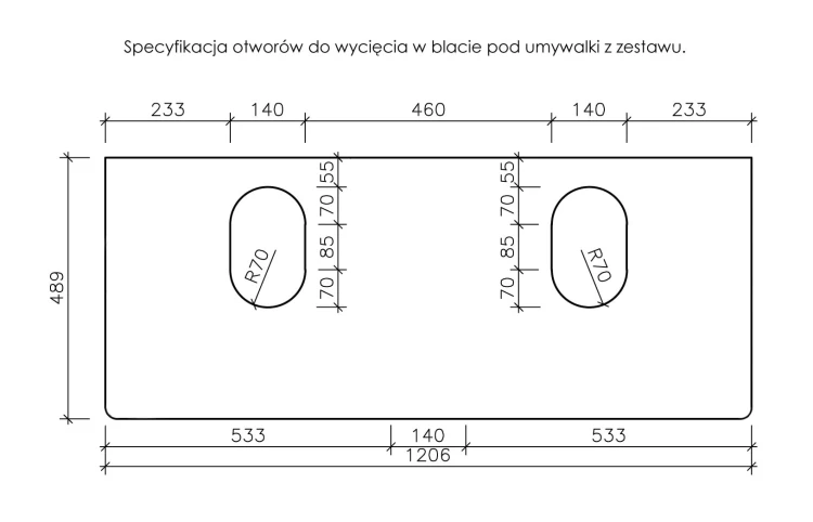 Instrukcja wycięcia otworu na umywalkę w blacie Brendo