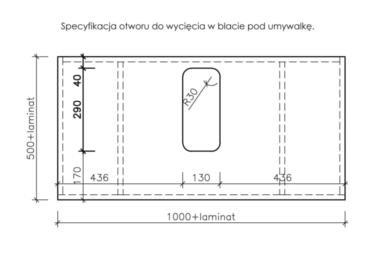 Instrukcja wycięcia otworu na umywalkę w blacie Cassini