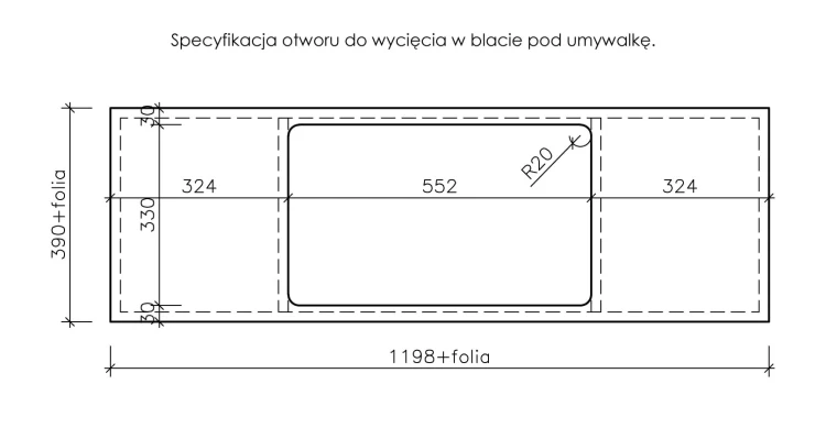 Instrukcja wycięcia otworu na umywalkę w blacie Cassini