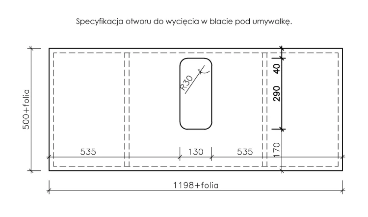 Instrukcja wycięcia otworu na umywalkę w blacie Cassini