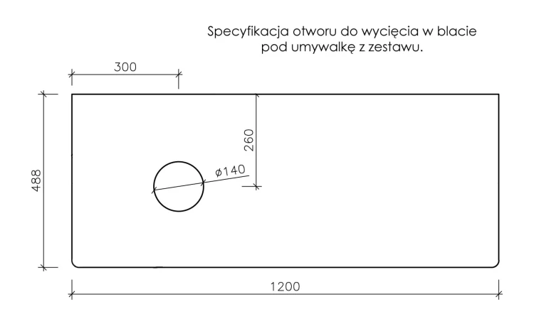 Instrukcja wycięcia otworów w blacie seria Glow