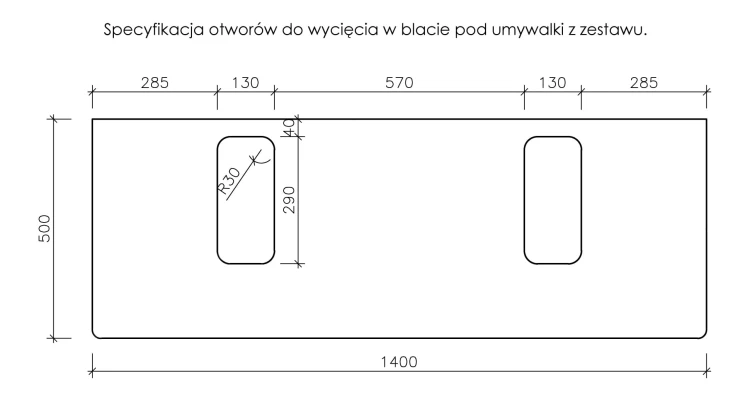 Instrukcja wycięcia otworu w blacie seria Kodi