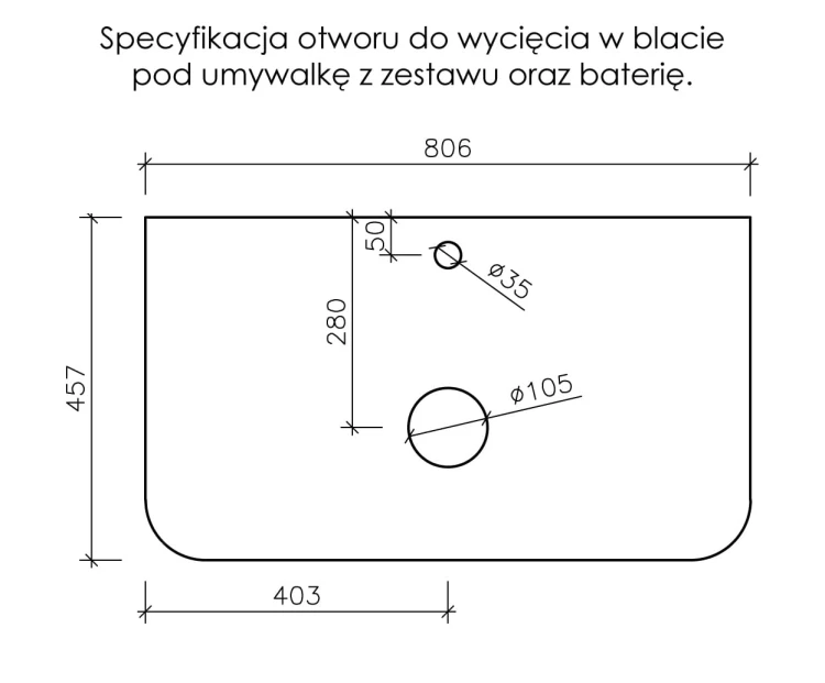 Instrukcja wycięcia blatu pod umywalkę i baterię seria Lilia