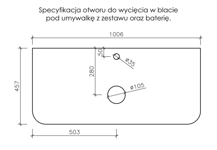 Instrukcja wycięcia blatu pod umywalkę i baterię seria Lilia