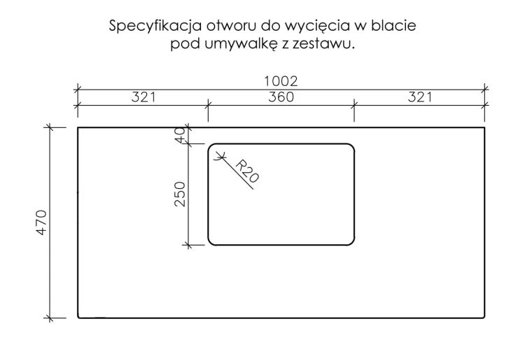 Instrukcja wycięcia blatu pod umywalkę seria Mirage