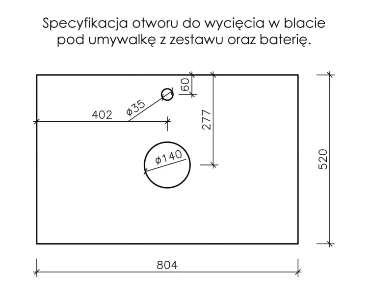 Instrukcja wycięcia blatu pod umywalkę i baterię seria New York