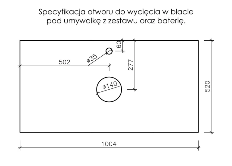Instrukcja wycięcia blatu pod umywalkę i baterię seria New York