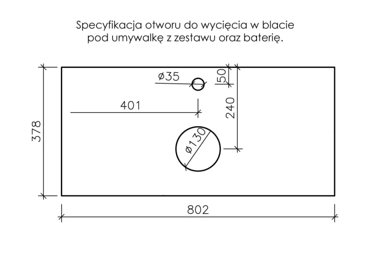 Instrukcja wycięcia blatu pod umywalkę i baterię seria Onda