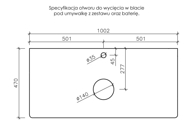 Instrukcja wycięcia blatu pod umywalkę i baterię seria Venus