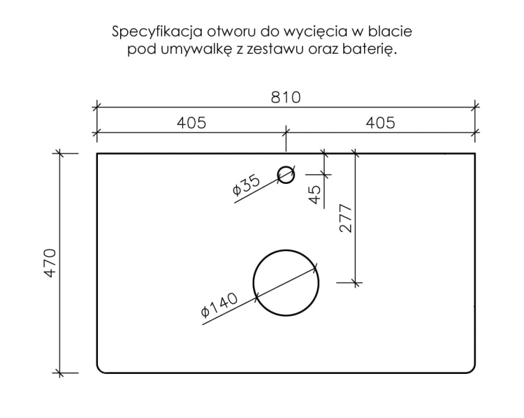 Instrukcja wycięcia blatu pod umywalkę i baterię seria Venus