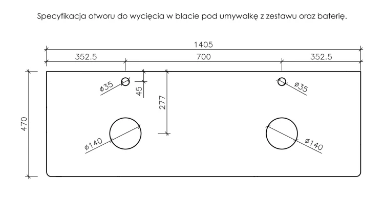Instrukcja wycięcia blatu pod umywalkę i baterię seria Venus