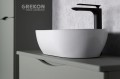 Szałwiowa szafka łazienkowa z białą ceramiczną umywalką