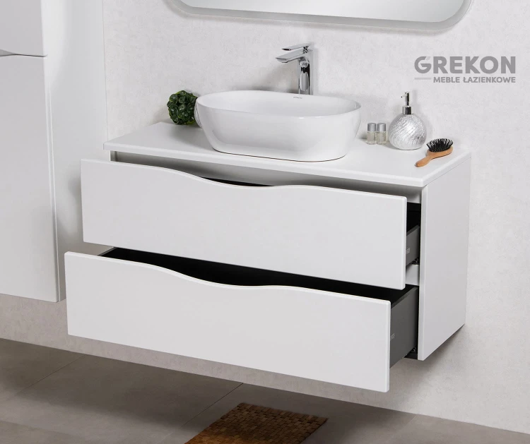 Szafka łazienkowa 100 cm z blatem oraz ceramiczną umywalką