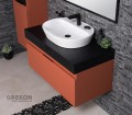 Ceglasta szafka łazienkowa 100 cm z czarnym blatem oraz białą ceramiczną umywalką
