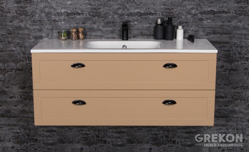 Podwieszana elegancka szafka łazienkowa w kolorze camel