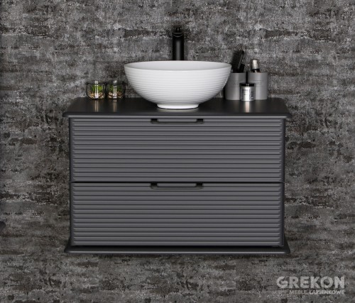 Szafka łazienkowa antracytowa z białą ceramiczną umywalką