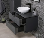 Frezowana antracytowa szafka łazienkowa 80 cm z białą ceramiczną umywalką