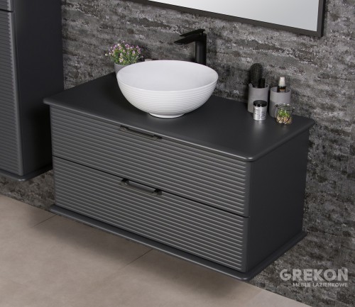 Podwieszana szafka Libra 100 cm z białą ceramiczną umywalką