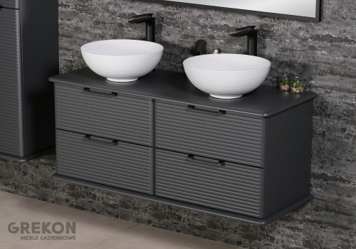 Nowoczesna szafka łazienkowa 120 cm seria Libra z dwiema ceramicznymi umywalkami