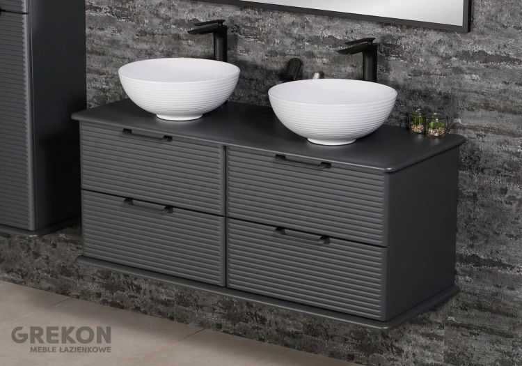 Nowoczesna szafka łazienkowa 120 cm seria Libra z dwiema ceramicznymi umywalkami