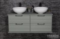 Szałwiowa szafka podumywalkowa z dwiema ceramicznymi umywalkami seria Libra