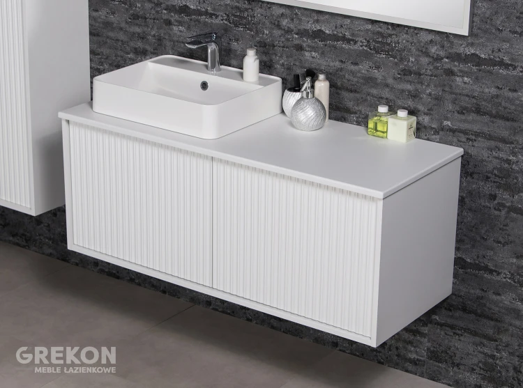 Szafka łazienkowa 120 cm z blatem oraz nablatową umywalką