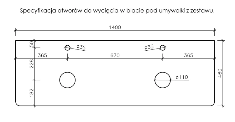 Instrukcja wycięcia otworów pod umywalki
