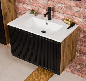 Szafka łazienkowa czarna 81cm ARGENTO z umywalką