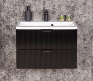 Szafka łazienkowa czarna 60cm BRAVIA z umywalką